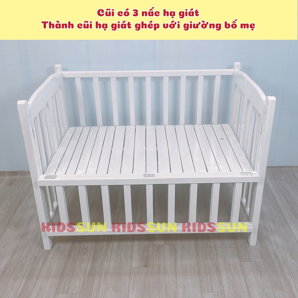 [Combo 3] Cũi Cho Bé Giường Cũi Gỗ Quế Màu Trắng Kích Thước [130x80x96cm] Kèm Bánh Xe Bảo Hành 24 Tháng Hàng XK