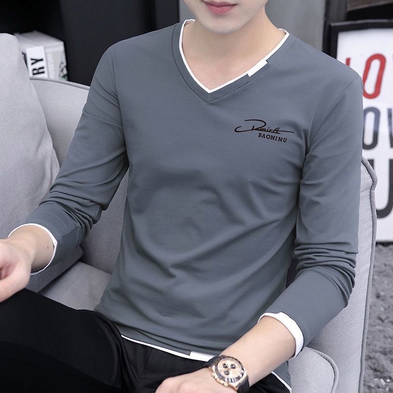 Áo thun nam dài tay cổ chữ V thời trang mới