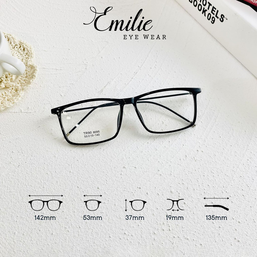 Gọng kính nhựa dẻo vuông ⚡𝑭𝑹𝑬𝑬𝑺𝑯𝑰𝑷⚡ nam nữ càng mảnh Kính mắt Emilie phụ kiện thời trang 8095