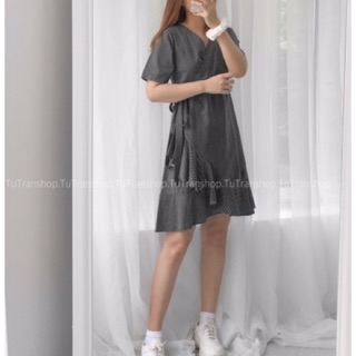 VÁY VẠT BÈO CỔ V THẮT NƠ EO