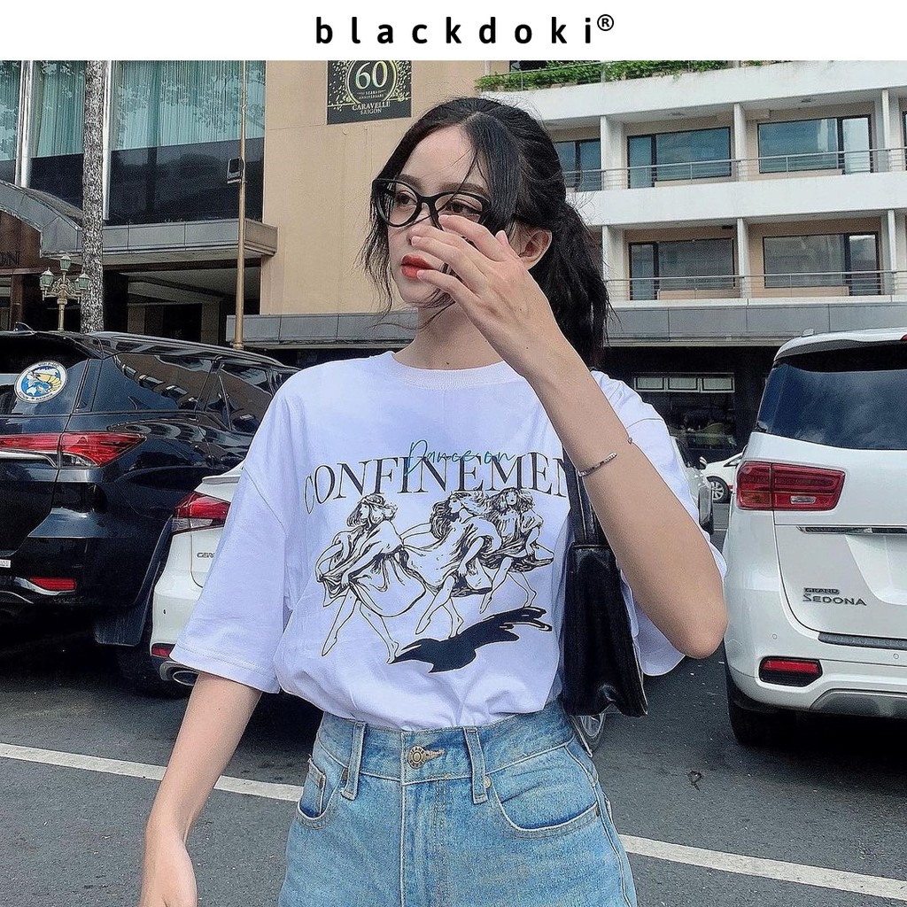 Áo thun nữ BLACKDOKI-Confinement , áo phông basic form rộng tay lỡ cá tính M140