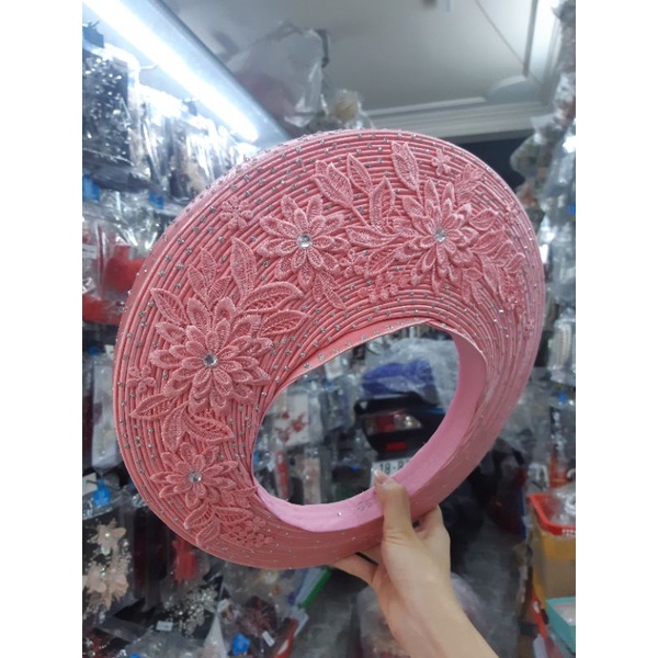 Mấn cô dâu màu hồng dâu 35 tầng đính ren