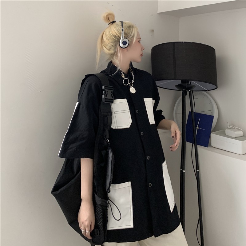 (A184) Áo sơ mi túi hộp mix màu đen trắng size M L XL | BigBuy360 - bigbuy360.vn