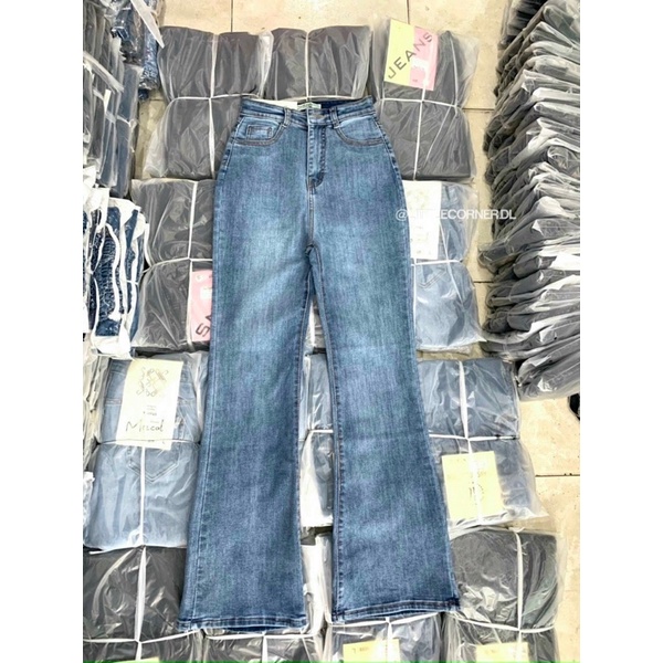 Quần jean ống loe co dãn nữ lưng cao quảng châu - quần ống bát hot trend nữ