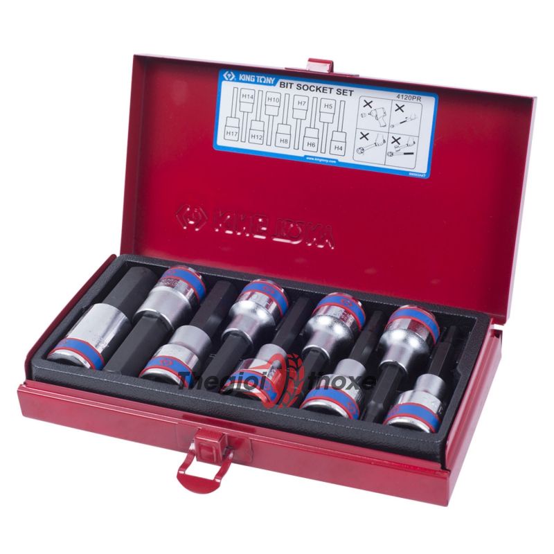 Bộ đầu khẩu mũi lục giác 1/2" Kingtony 4120PR - 9 Chi tiết, H4-H17 - Đầu bắn lục giác