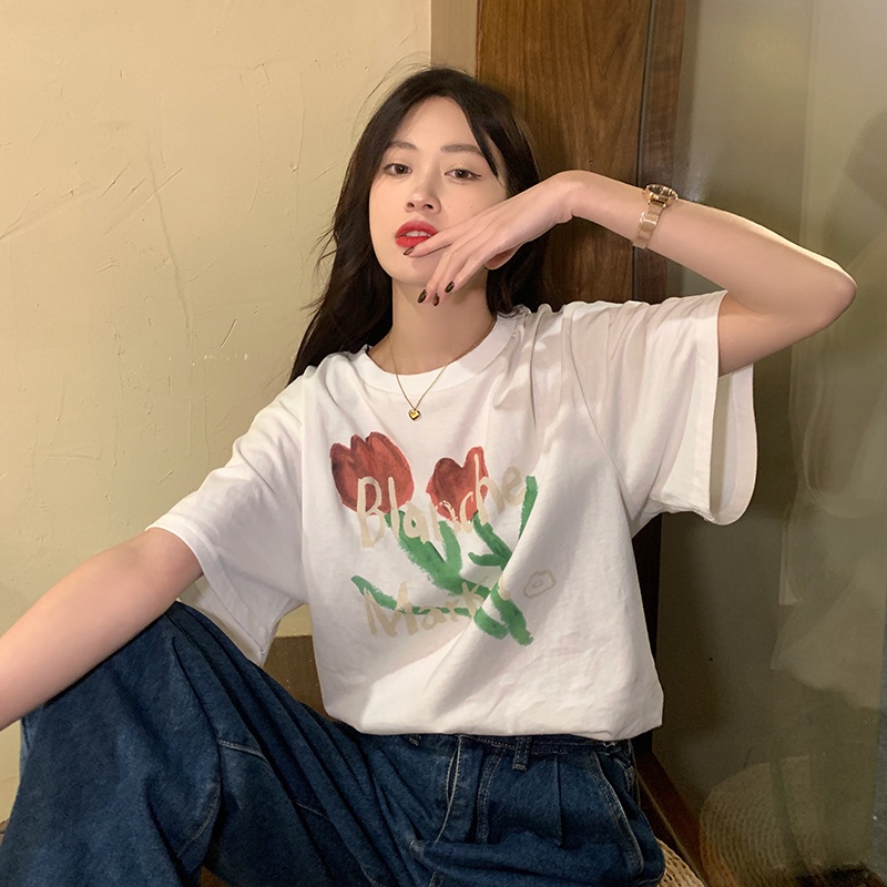 Áo thun SUXI tay ngắn cổ tròn dáng rộng thời trang mùa hè cho nữ