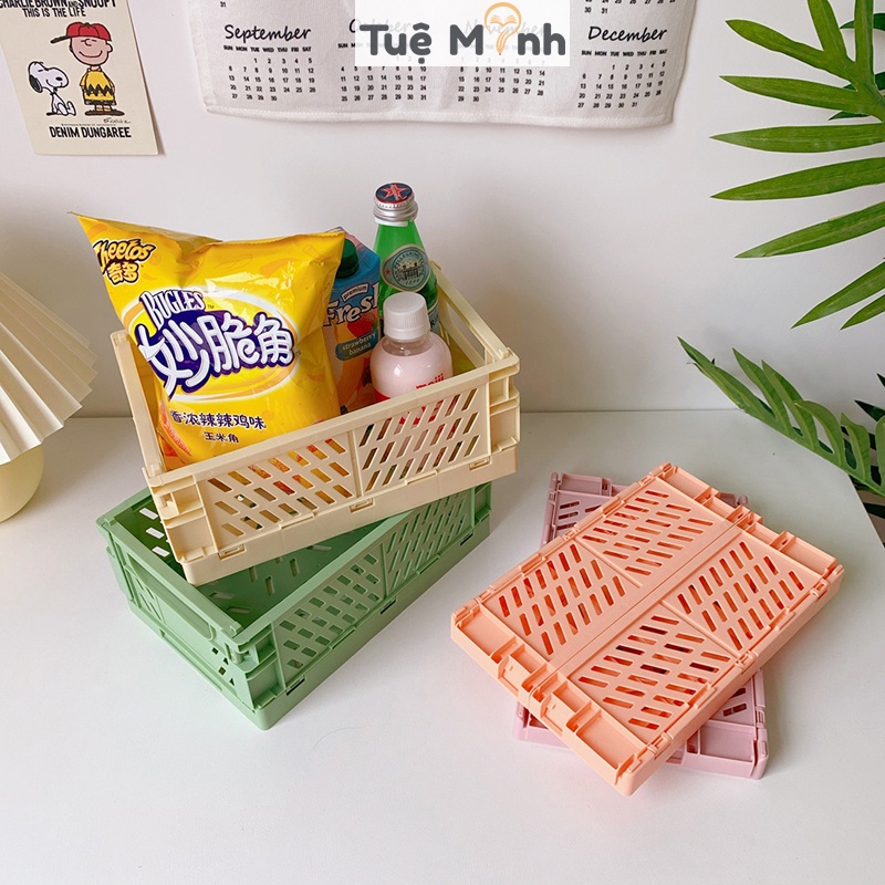 Kệ giỏ nhựa mini đựng đồ dùng lắp ráp K37 VPP Tuệ Minh, rổ nhựa chưa đồ màu Pastel