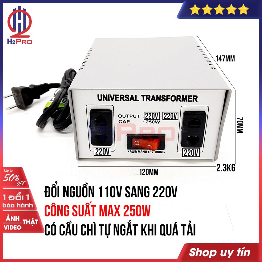 Bộ đổi nguồn 220V sang 110V-100V hoặc đổi nguồn 110V sang 220V KAWA H2Pro 250W cao cấp, chất lượng cao-an toàn