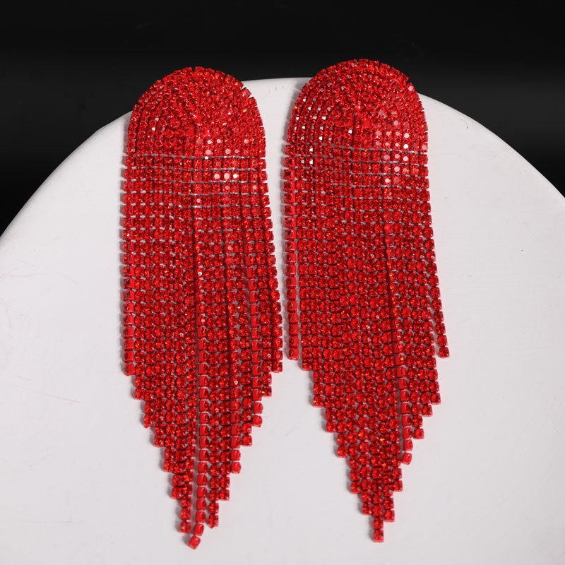 Bông Tai Đính Đá Phối Tua Rua Màu Bạc Phong Cách Âu Mỹ Thời Trang Sang Trọng Cho Nữ