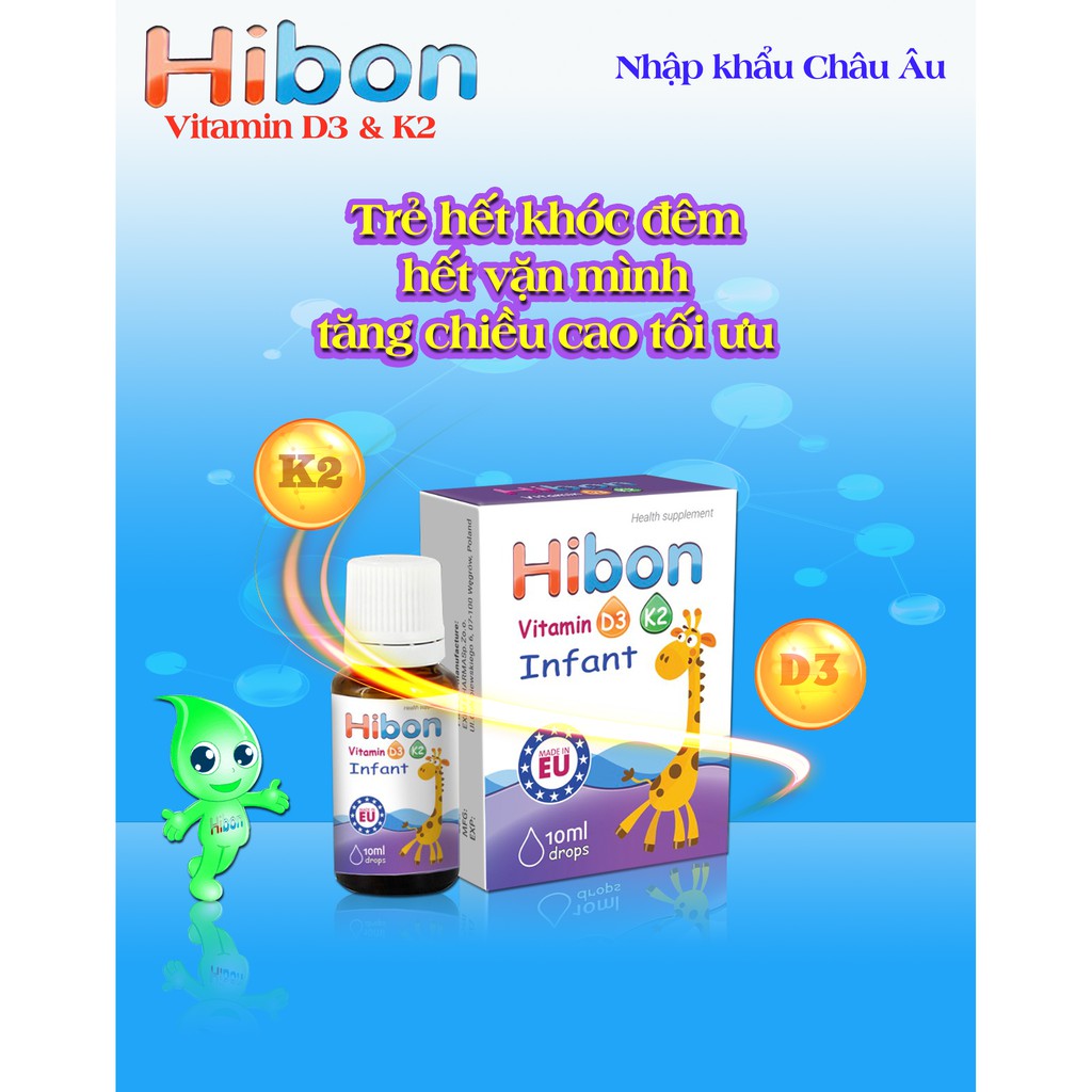 Hibon Vitamin D3K2/ Vitamin tăng chiều cao D2K3  cho bé từ 0 tháng