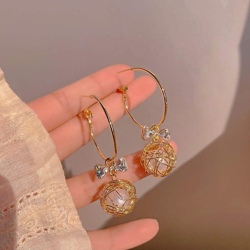 Bông tai trang trí nơ và ngọc trai giả phong cách thời trang Hàn Quốc cho nữ