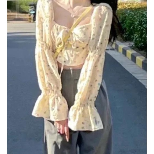 AMOI Áo Kiểu Cổ Vuông Dáng Ôm Sọc Ca Rô Thời Trang Retro Pháp Cho Nữ 2022