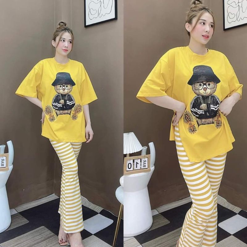 Đồ bộ nữ quần ống loe nữ cạp cao bigsize quần thun gân len tăm cotton  ESHOP  form rộng tay lửng co giãn đẹp DB37