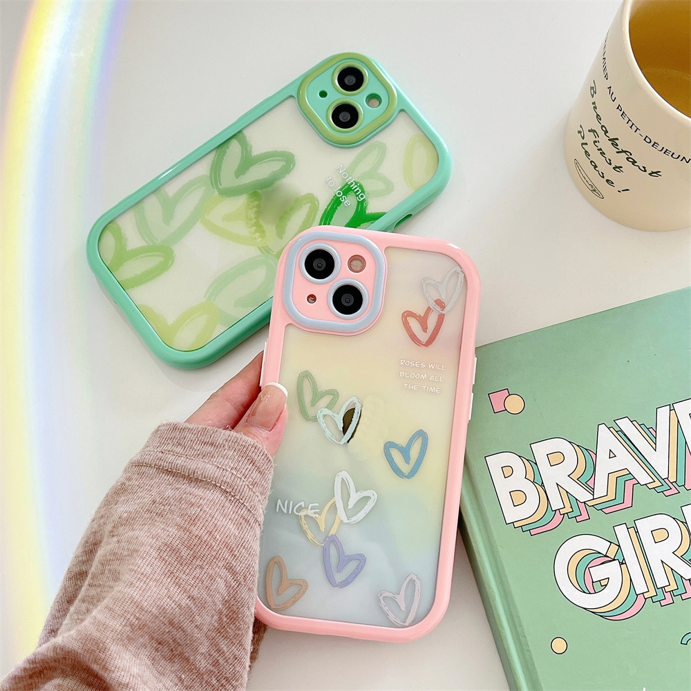 Ốp Điện Thoại Mềm Trong Suốt Họa Tiết Trái Tim Màu Gradient Cho iPhone 13 12 Max 11 Pro XS Max XR X