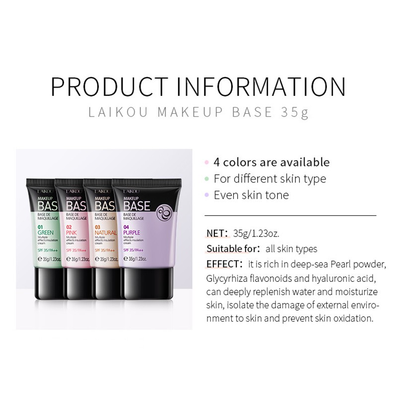 Kem cô lập bốn màu LAIKOU 35g Multi-effects Isolation cream Base Makeup Moisturizing Nude Primer  SPF35/PA++ | BigBuy360 - bigbuy360.vn