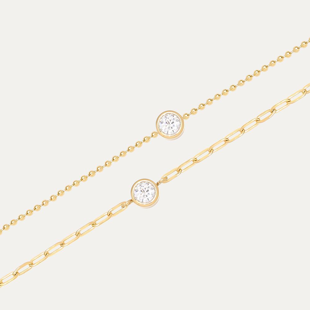 Lắc tay titan dây xích phối đá tròn không gỉ WB2208