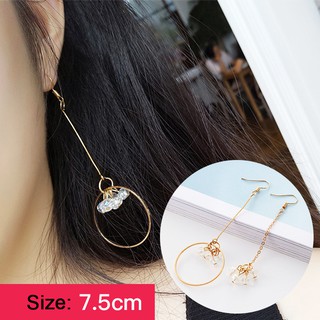 Bông Khuyên Tai Dài Hàn Quốc Chùm Hạt Lựu Trắng Mix Khung Tròn Bất Đối Xứng Xinh Xắn!