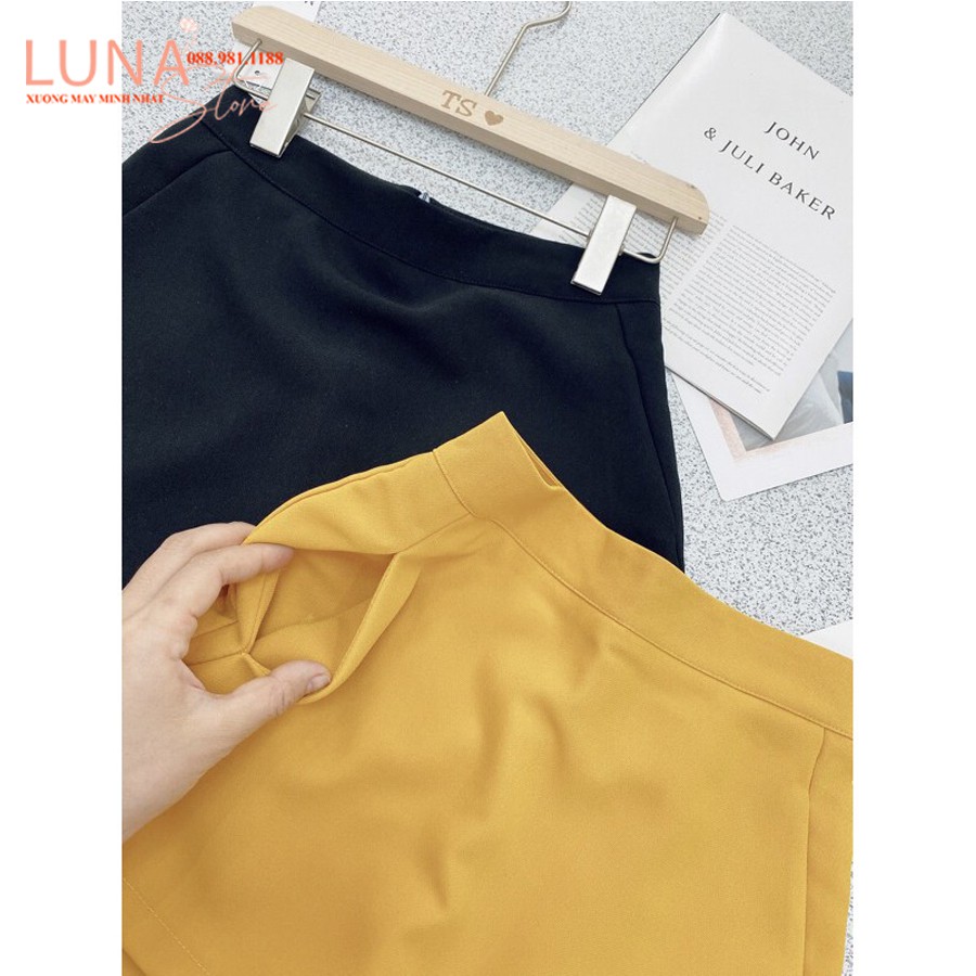Quần giả váy công sở chữa A ngắn vải màu Đen cạp lưng cao - Kiểu dáng chân váy chữ A ngắn cá tính - Mặc đi làm công sở | BigBuy360 - bigbuy360.vn