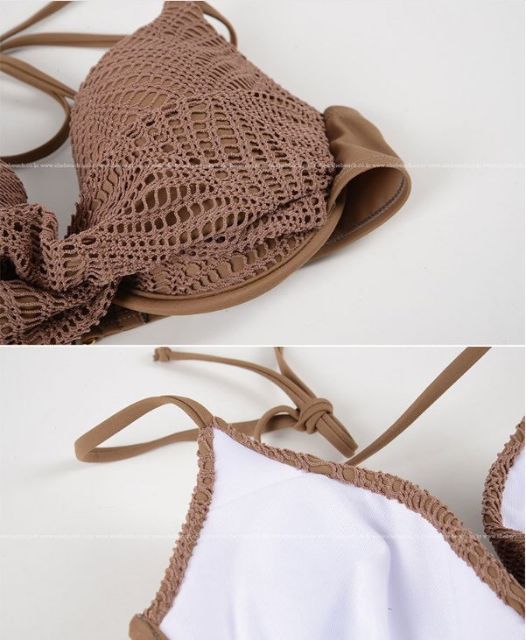 Bikini 2 mảnh nâu phối ren ở cúp (kèm hình thật)