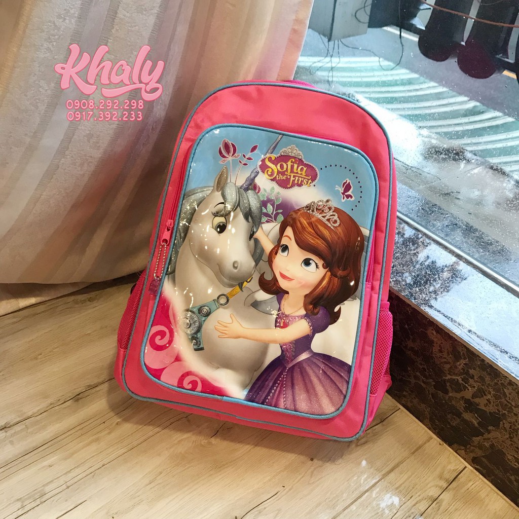Balo, cặp táp 16&quot; 2 ngăn hình công chúa Sofia và ngựa Unicorn màu hồng viền xanh, cho học sinh bé gái - 520SFNG5061446 (