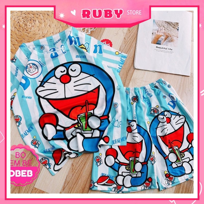 Đồ bộ Unisex Doremon Kityy siêu cưng SIZE ĐẠI (35KG - 57KG) chất thun mịn mát ❤️ Set mặc gia đình DBRBD