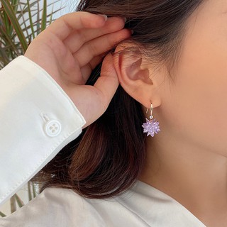 Khuyên Tai Móc Câu Hình Hoa Đính Đá Pha Lê Tím Ngọt Ngào Cho Nữ