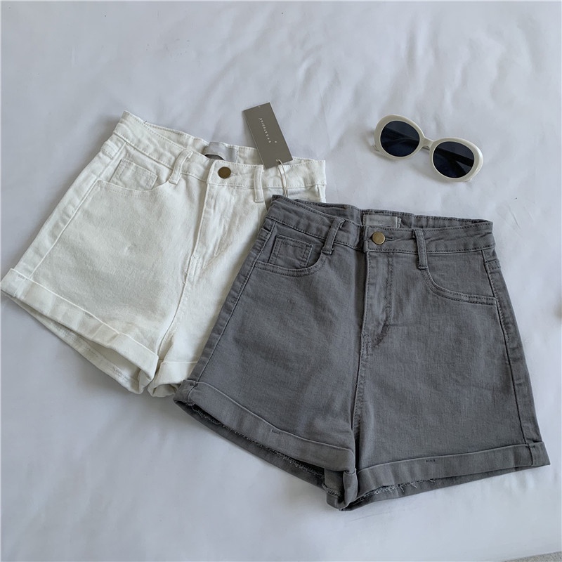 DUNEA Quần short denim lưng cao ống rộng thời trang cá tính cho nữ