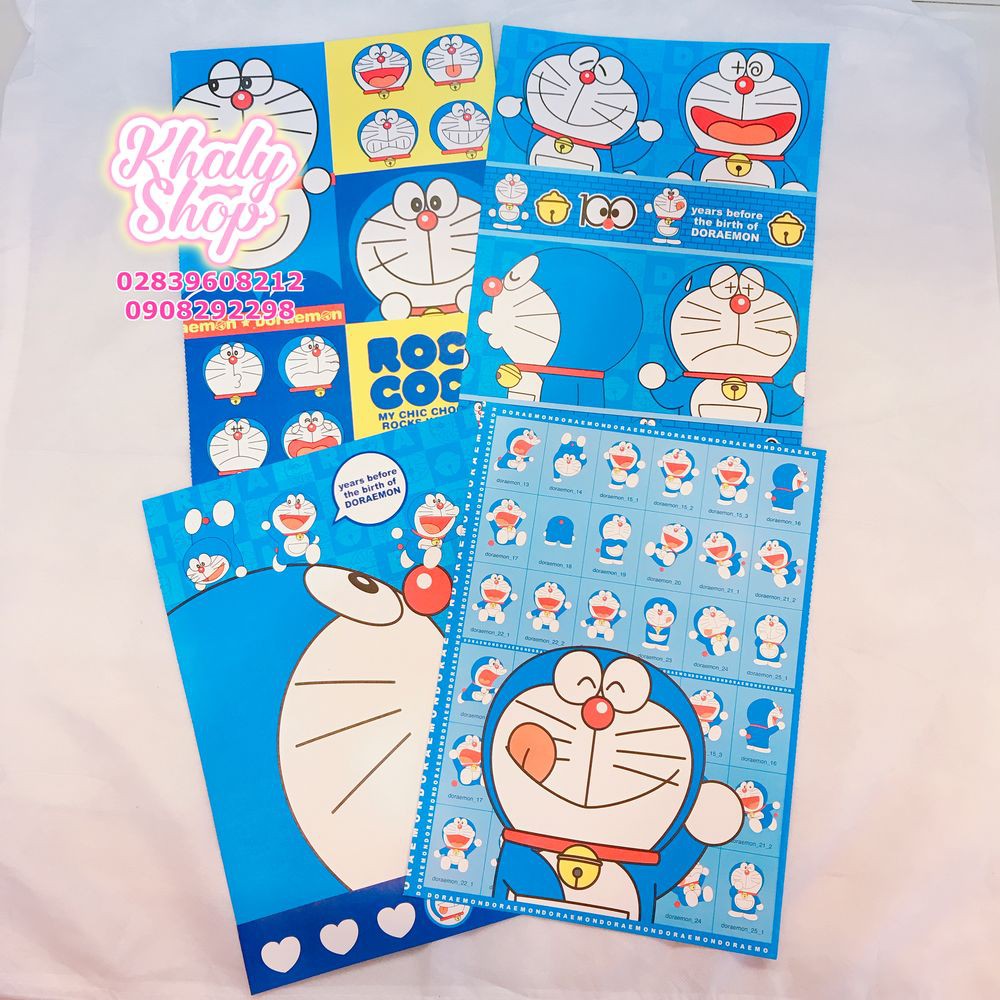 Set 2,3,4,5,6,7,8 tấm giấy bao tập , hoặc gói quà ngẫu nhiên hình Doremon size A4 cao cấp - 80DO000240