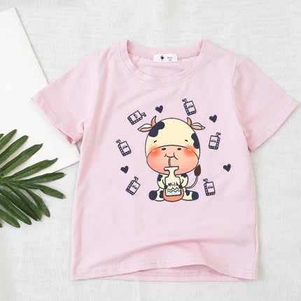 áo thun cotton day mịn cho bé trai bé gái-áo thun ngắn tay họa tiết bò sữa vui nhộn
