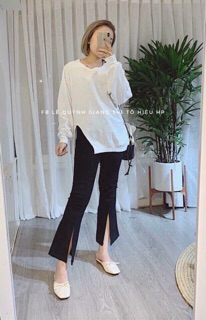 Quần ống loe xẻ trước
