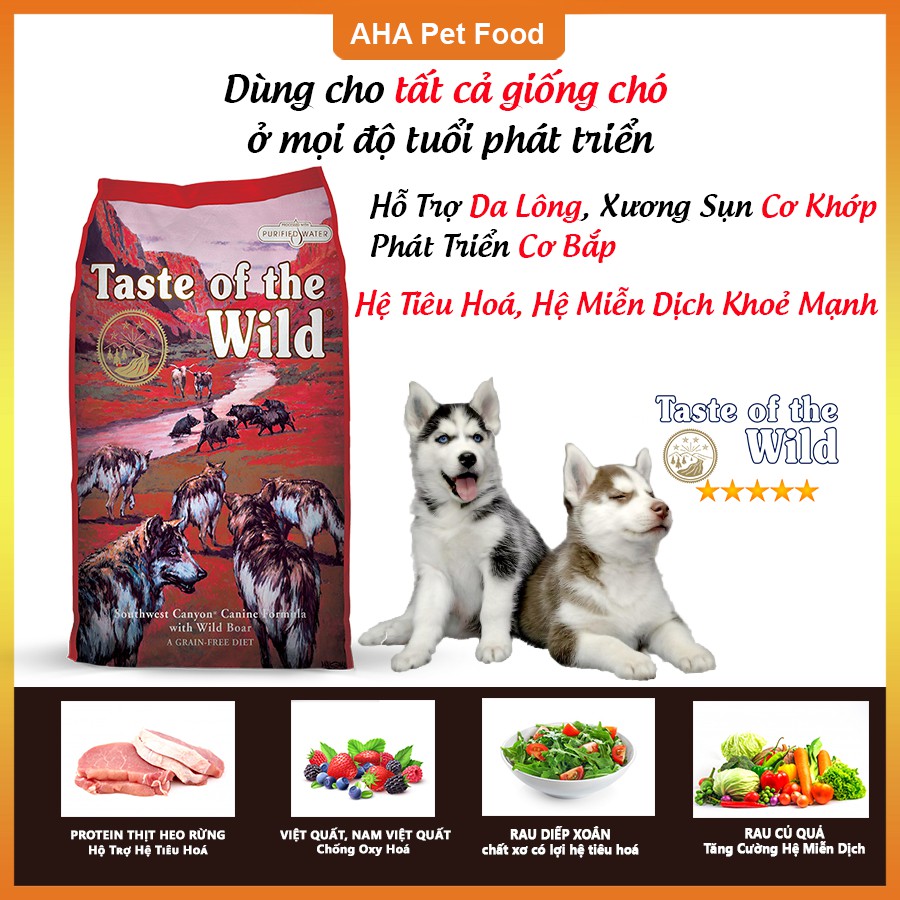 [Nhập Khẩu USA] Thức Ăn Cho Chó Husky Taste Of The Wild Bao 500g Southwest Canyon Thịt Heo Rừng, Trái Cây Rau Củ Quả