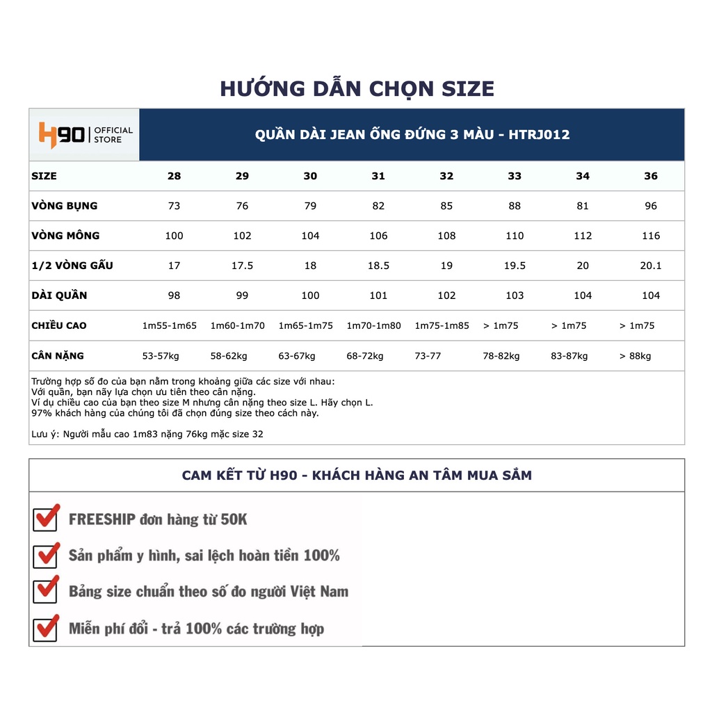 Quần Jean Nam H90 Ống Đứng Dáng Suông Rộng Chất Bò Co Giãn MTRJ002