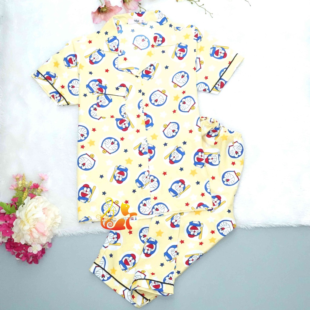 Đồ Bộ Mặc Nhà "Chú mèo máy - Bóng chày" Pijama Kate Thái Quần Lửng - Dưới 58kg.