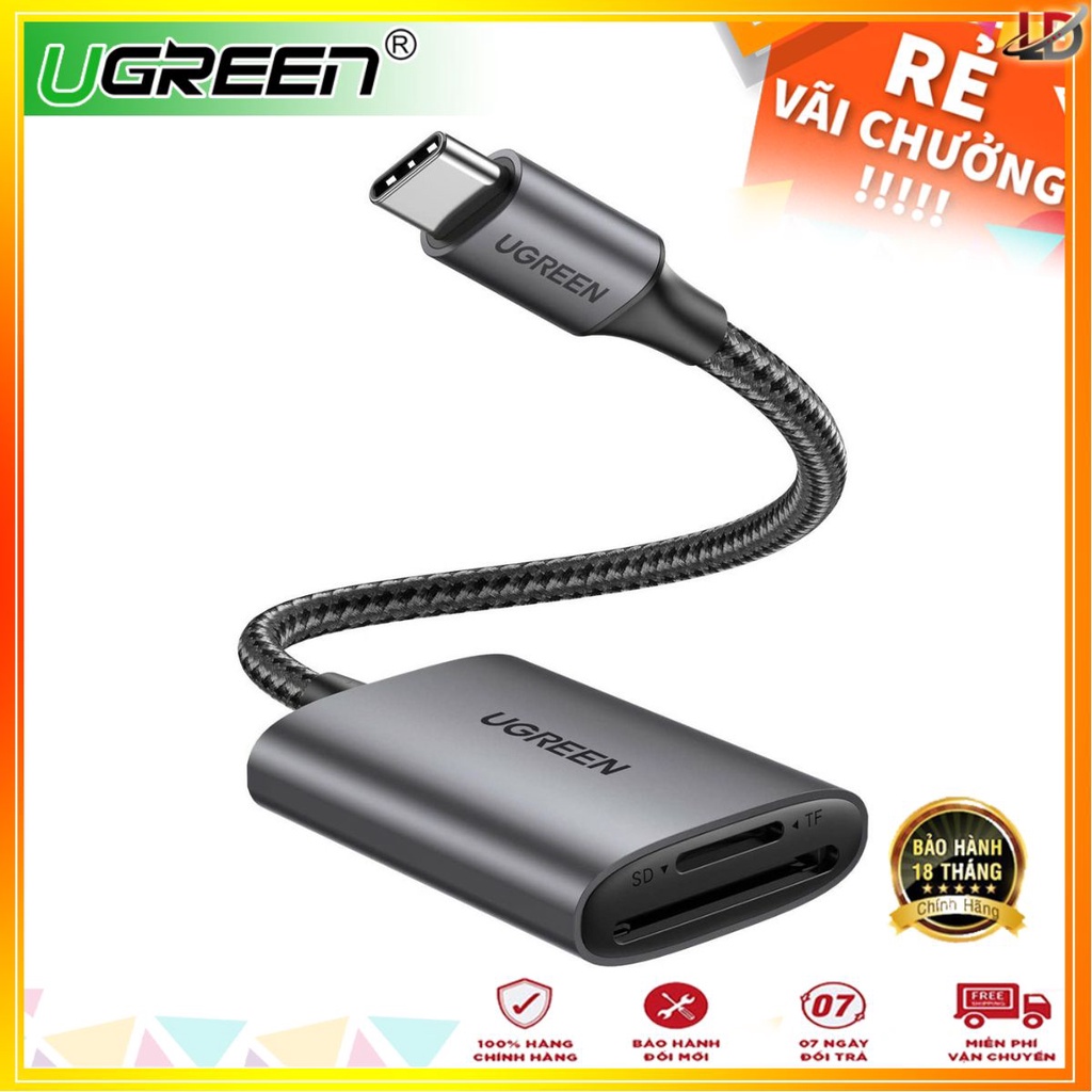 Ugreen 80888 - Đầu đọc thẻ SD/TF chuẩn USB, USB-C vỏ nhôm chính hãng - Phukienleduy