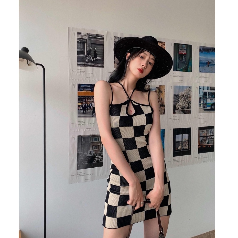đầm họa tiết kẻ caro hợp thời trang trẻ trung cho nữ