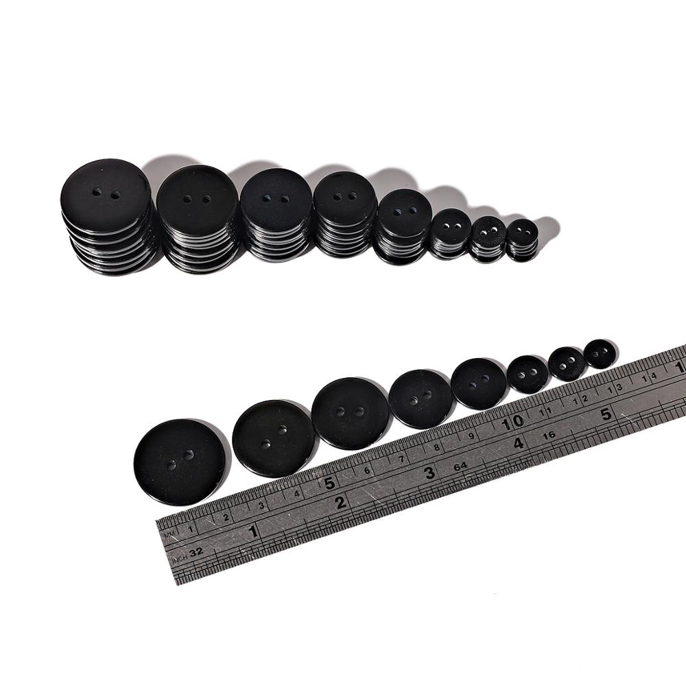 Bộ cúc áo nhựa tròn màu đen hai lỗ kích thước 9/ 10/ 11.5/ 15/ 18/ 20/ 23/ 25mm