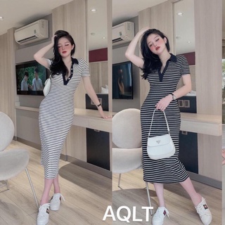 Đầm ôm body cổ bẻ - Đầm ôm kẻ sọc dáng dài/ ngắn