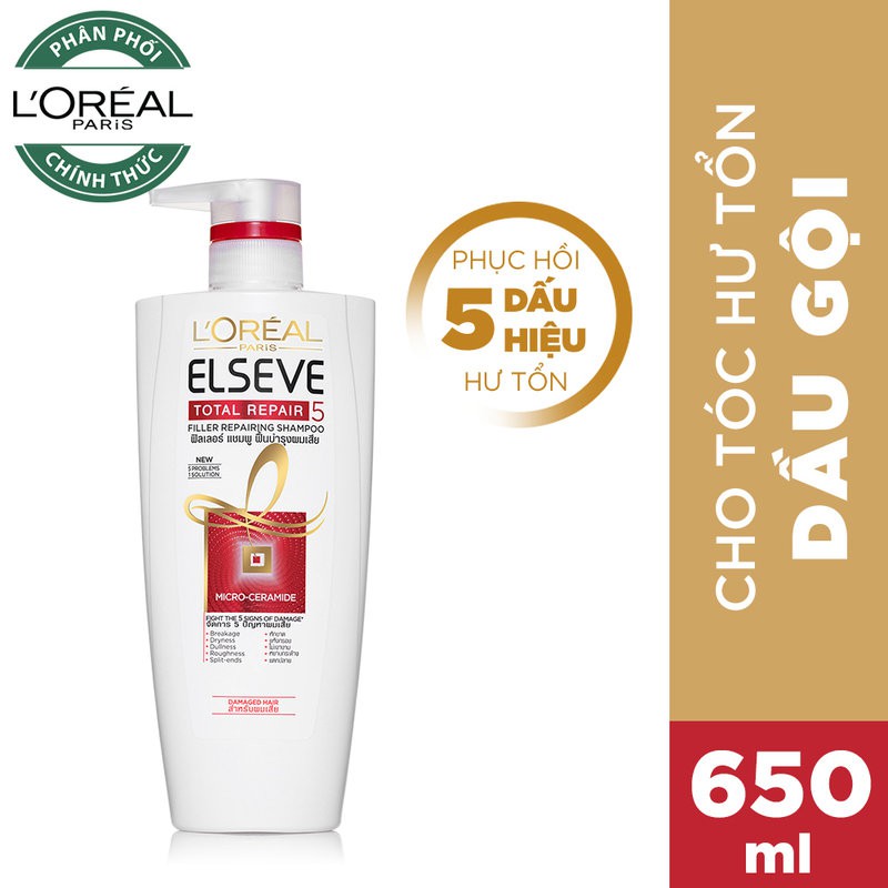 Dầu Gội L'Oreal Phục Hồi Tóc Total Repair 5 Repairing Shampoo 650ml