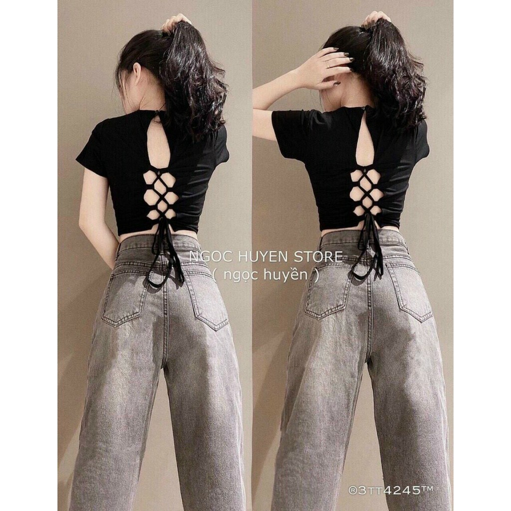 ÁO THUN BORIP TAY NGẮN ĐAN DÂY LƯNG CÓ MÚT LL