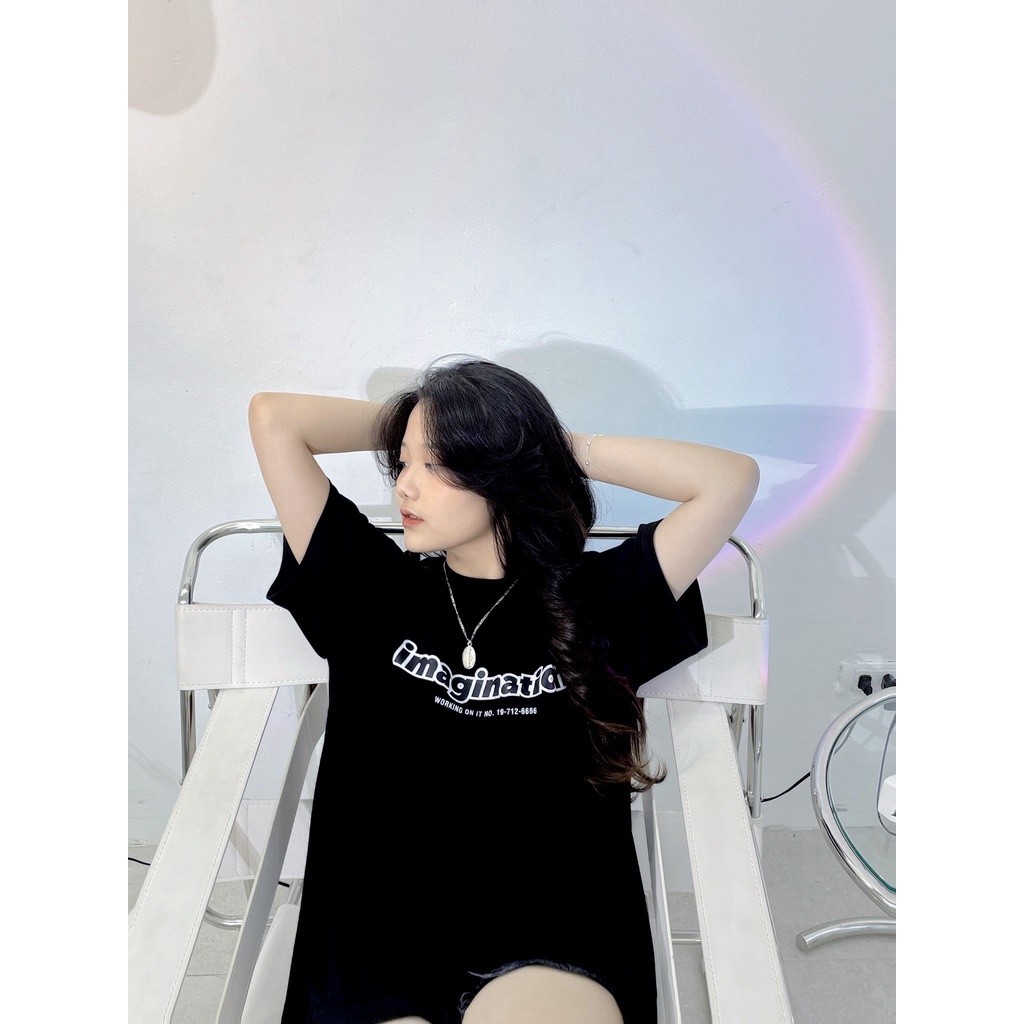 Áo Phông Unisex Form Rộng, Áo Oversize Tay Lỡ Nam Nữ In Chữ IMAGINATION Chất Liệu 100% Cotton 2 Chiều - Cest Vintage