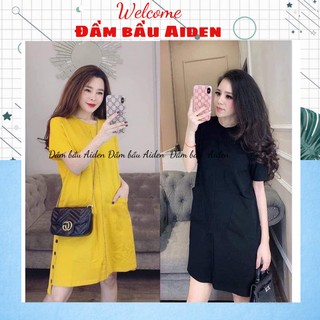 Váy bầu giá rẻ chất phông dáng suông khuy sườn freesize 40-65kg