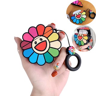Vỏ đựng bảo vệ hộp sạc tai nghe Airpods hình hoa hướng dương dễ thương kèm dây móc tay chống mất