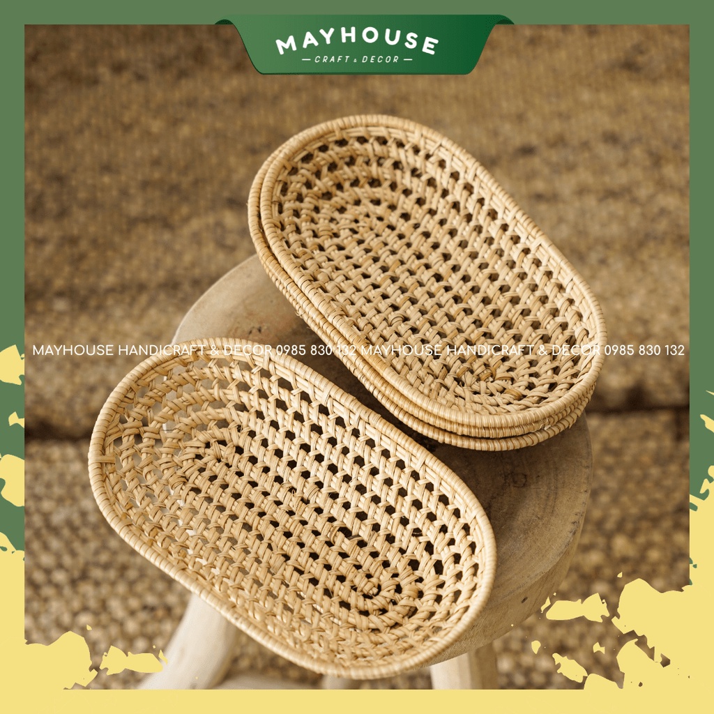 Khay mây Trang trí, Khay đựng bánh kẹo, trái cây tiện lợi hàng thủ công, XƯỞNG MAYHOUSE, Giá Tốt, Khay Dĩa Decor