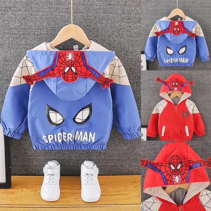 Áo khoác mỏng 2 lớp chống gió cho bé trai bé gái tạo kiểu dáng NGƯỜI NHỆN Spiderman ngộ nghĩnh - full size cho bé