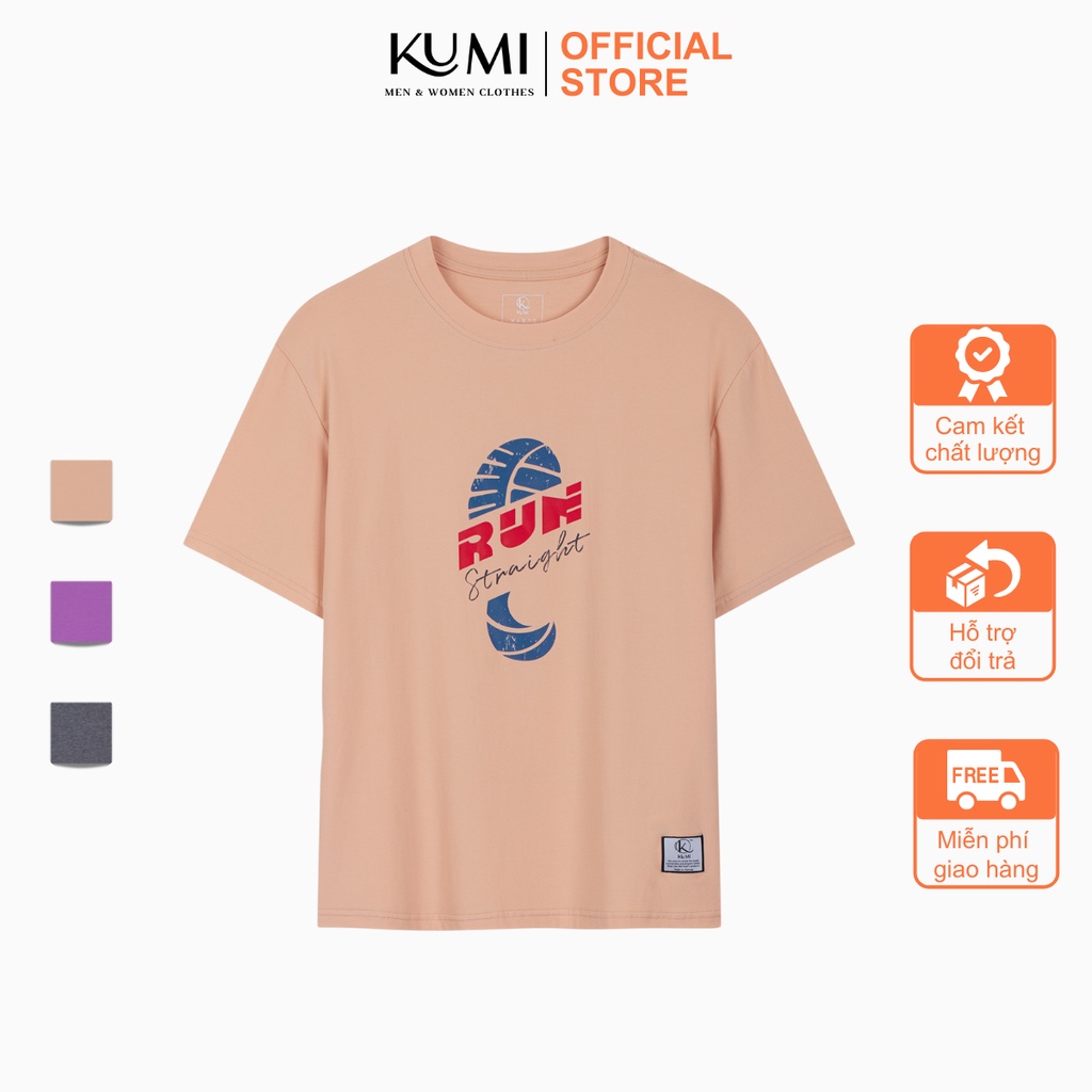 Áo Thun Áo Phông Nam Nữ KUMI 100% Cotton Tự Nhiên 4C Cao Cấp Co Dãn Thấm Hút Tốt Hình RUN STRAIGHT Khỏe Khoắn Năng Động
