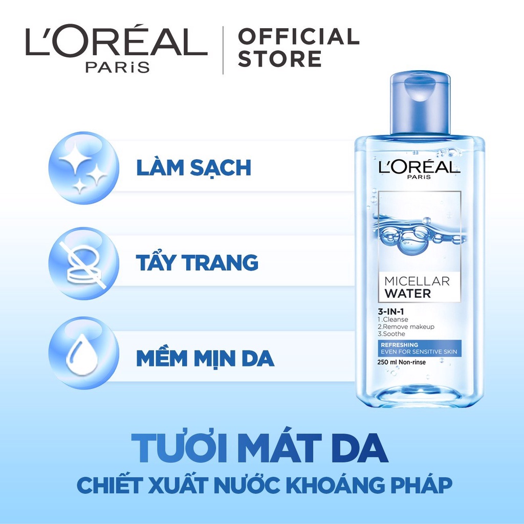 Nước Tẩy Trang L'Oreal Micellar Water 3-in-1 95ml