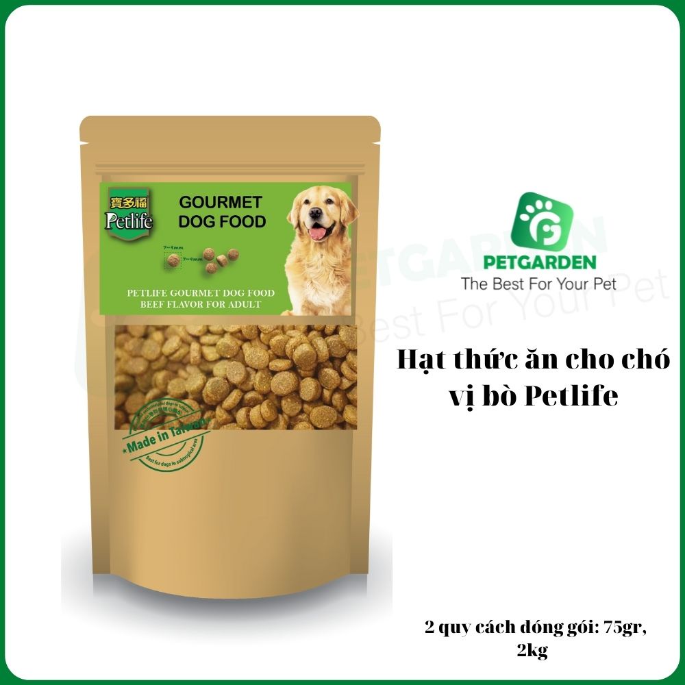 [HCM] Thức ăn hạt cho chó, cho thú cưng Petlife - Thức ăn hạt cho chó trưởng thành vị thịt bò  - Gói chiết lẻ  75g