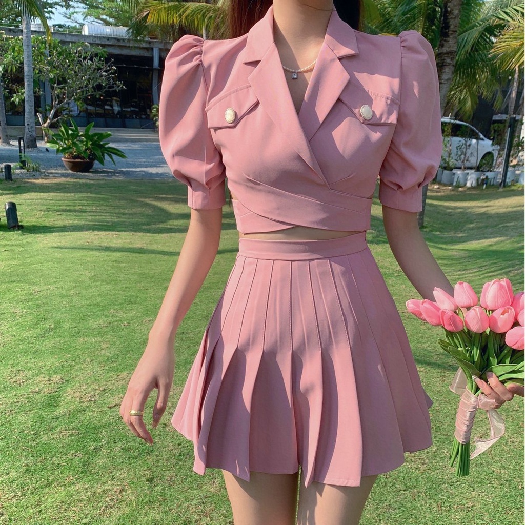 Set Áo Khoác + Chân Váy Xếp Ly Thời Trang Mùa Hè Hàng Mới 2022 Dành Cho Nữ