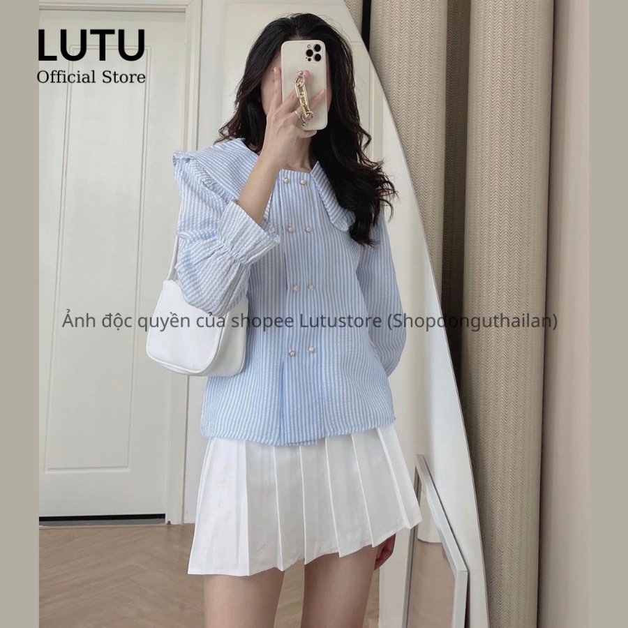 Áo sơ mi nữ đũi xốp viền bèo cúc ngọc - Áo sơ mi thiết kế