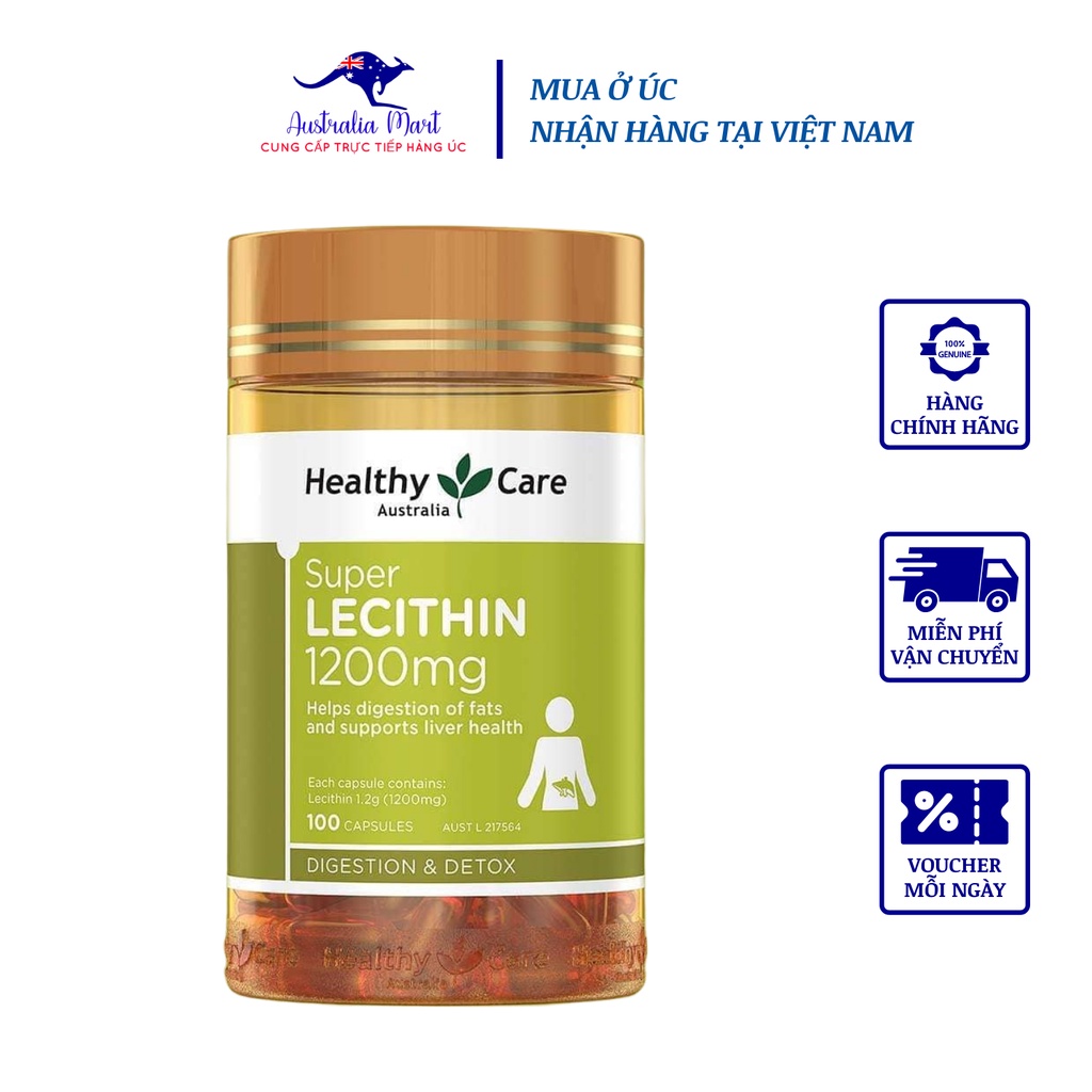 Thực Phẩm Chức Năng Mầm Đậu Nành Healthy Care Super Lecithin Úc Giúp Điều Hòa Nội Tiết, Tốt Cho Sức Khỏe Nữ Giới 1200mg